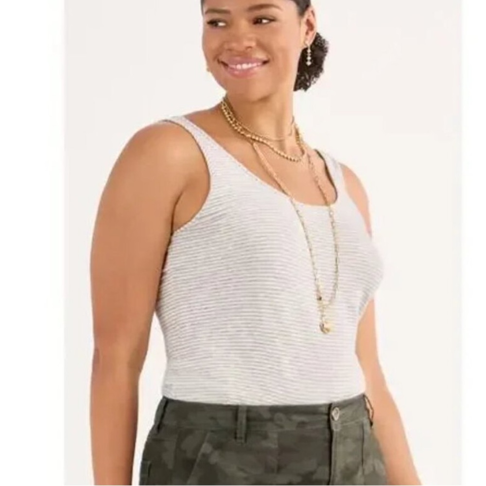 Cabi striped charm tank (gray and white)